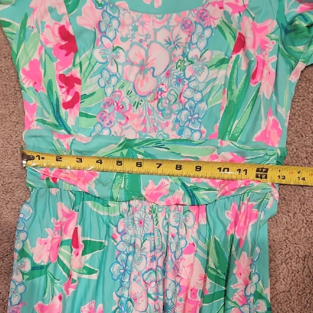 Lilly Pulitzer Cristal Maxi Dress Small S Aqua Floral Flutter Sleeve Square Neck - Picture 9 of 12